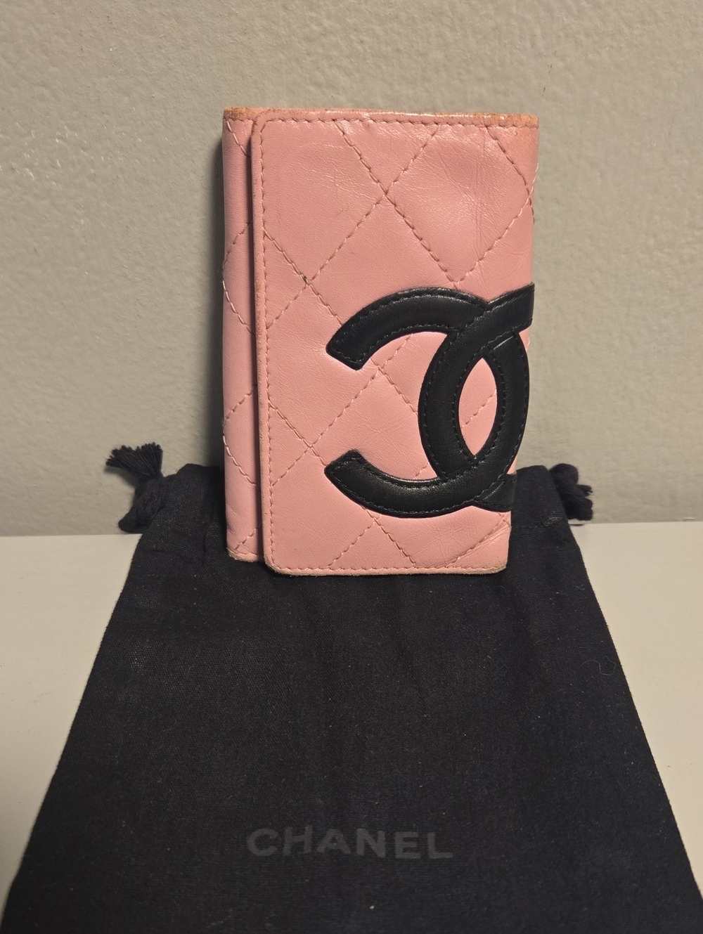 Chanel Pink Quilted Keycase/Card Holder with Black Logo